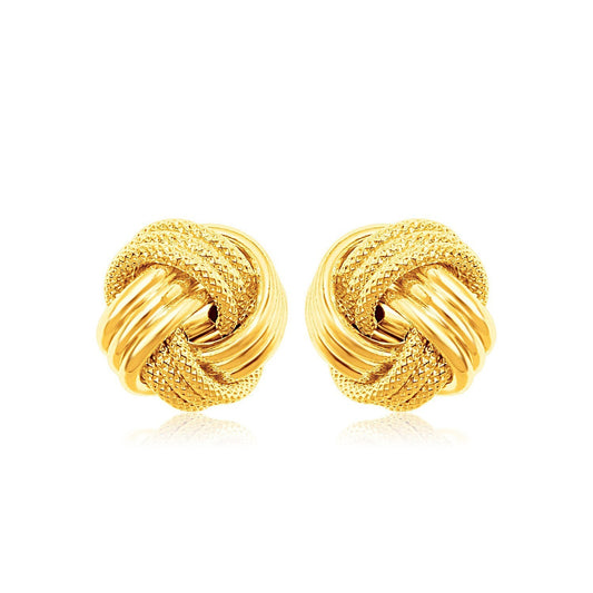 14k Yellow Gold Love Knot with Ridge Texture Earrings