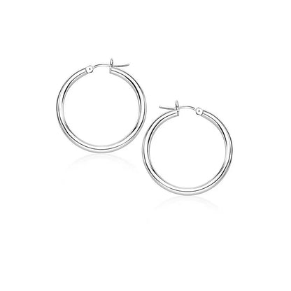 14k White Gold Polished Hoop Earrings