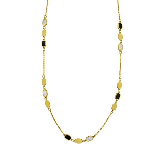 14K Yellow Gold Onyx And MOP Inlay Links Necklace