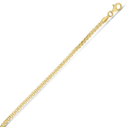 Sterling Silver Yellow Gold Plated Round Box Chain — CELESTIALUXEJEWELLERS