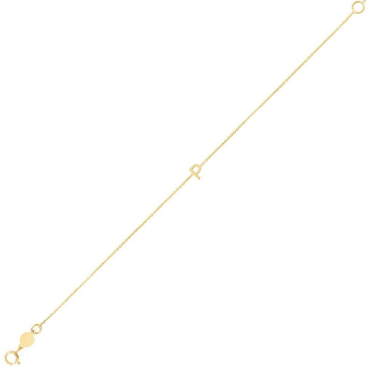 14K Yellow Gold Mini Initial P Bracelet