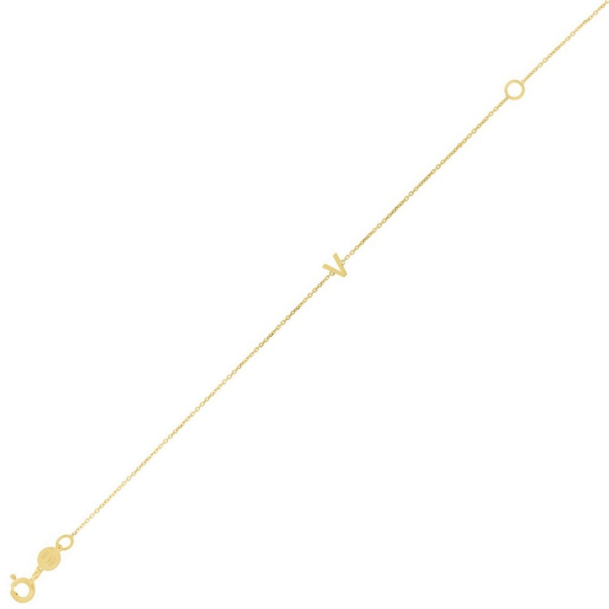 14K Yellow Gold Mini Initial V Bracelet