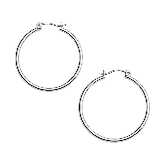 Maison Essential Hoops — 10K White Gold, 15–40 mm