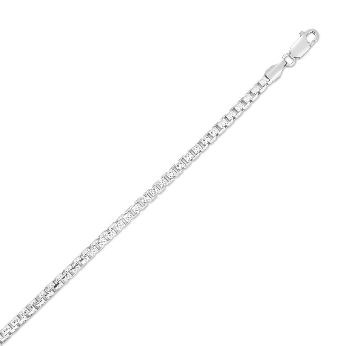 Sterling Silver Rhodium Plated Rockstar Cut Round Box Chain