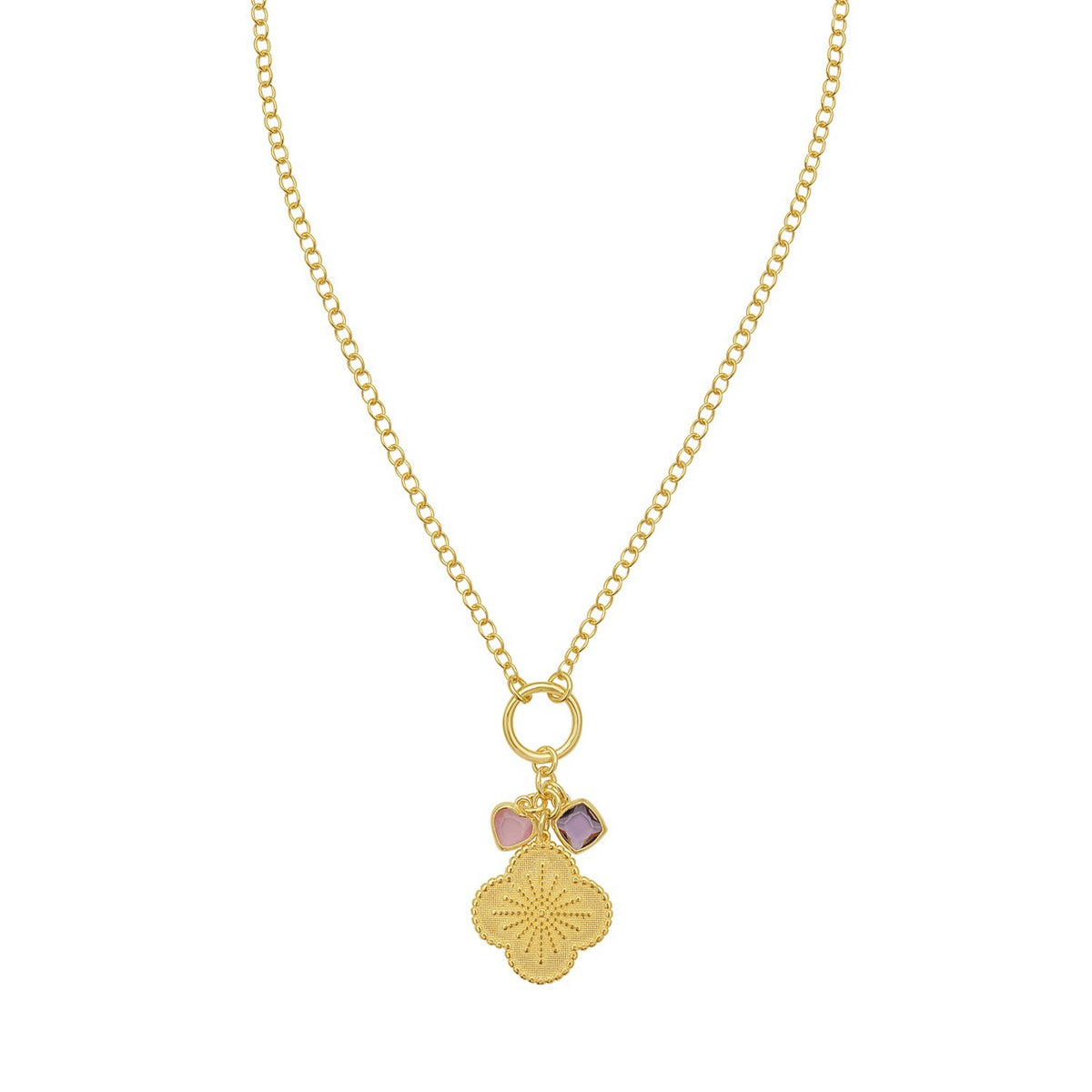 Sterling Silver Gold Plated Flower Cubic Zirconia Charm Necklace