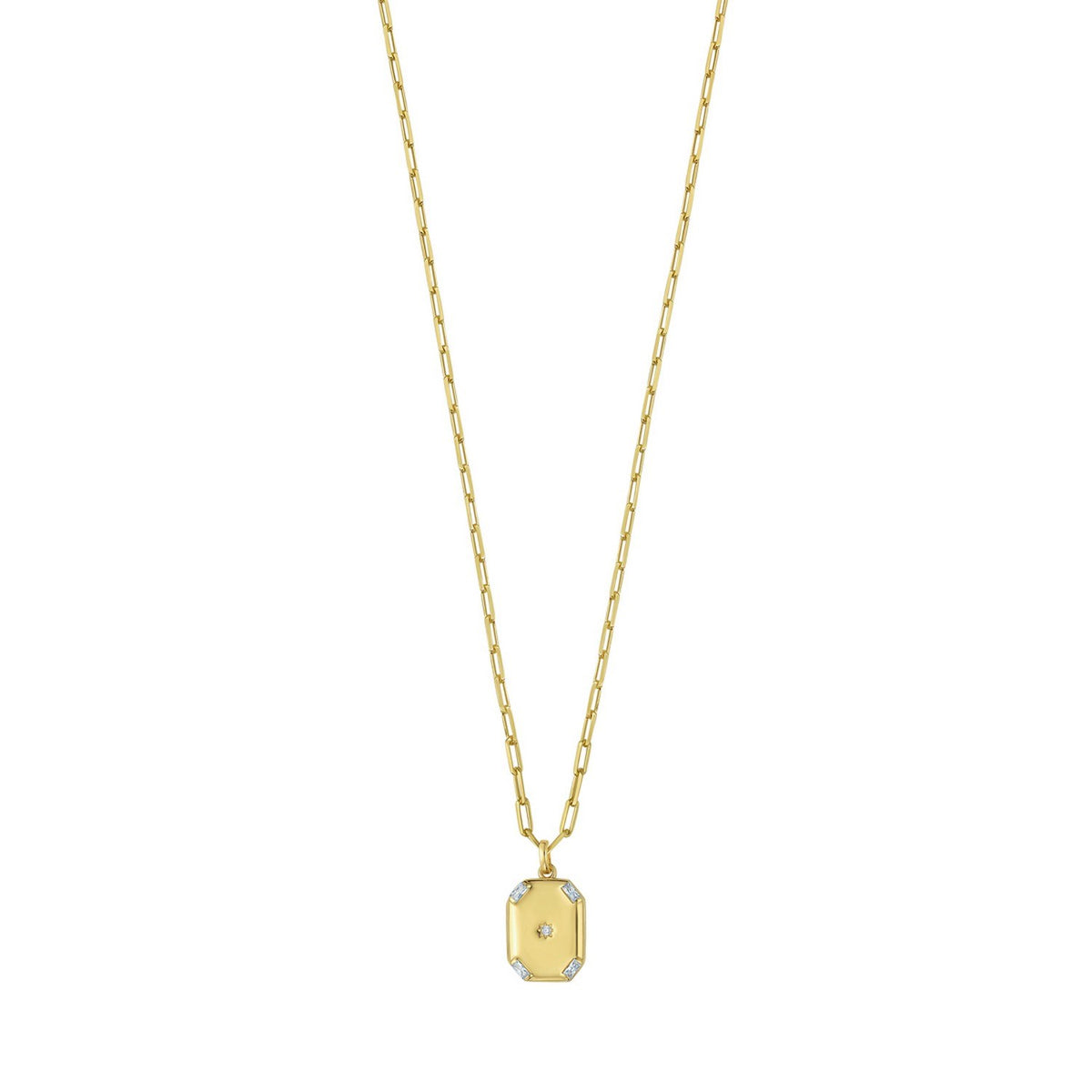 Sterling Silver Gold Plated Cubic Zirconia Octagonal Star Locket Necklace