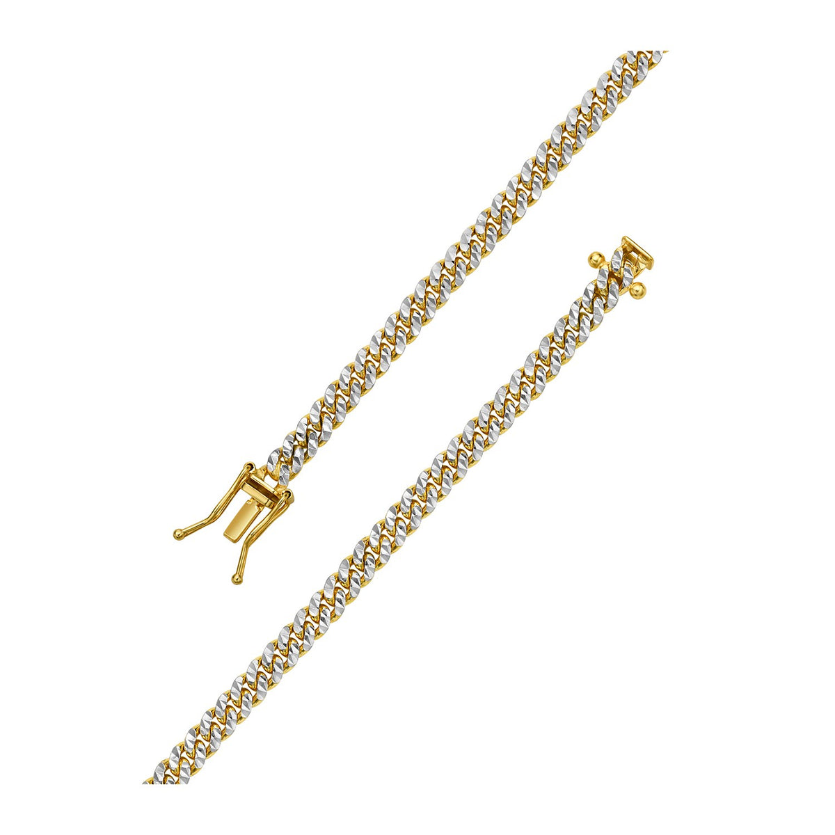 Classic Miami Cuban White Pave Solid Chain in 14k Yellow Gold