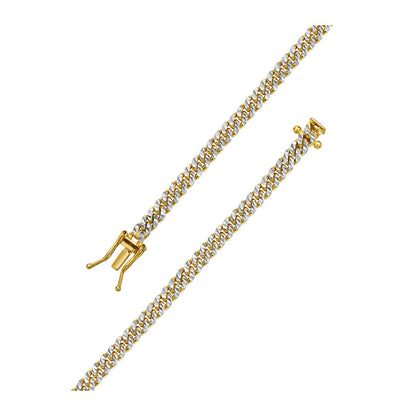 Classic Miami Cuban White Pave Solid Chain in 14k Yellow Gold