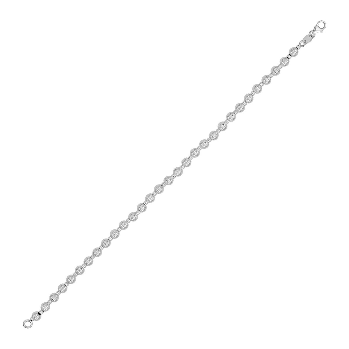 14K White Gold Disco Diamond Cut Bead Bracelet (4.00 mm)