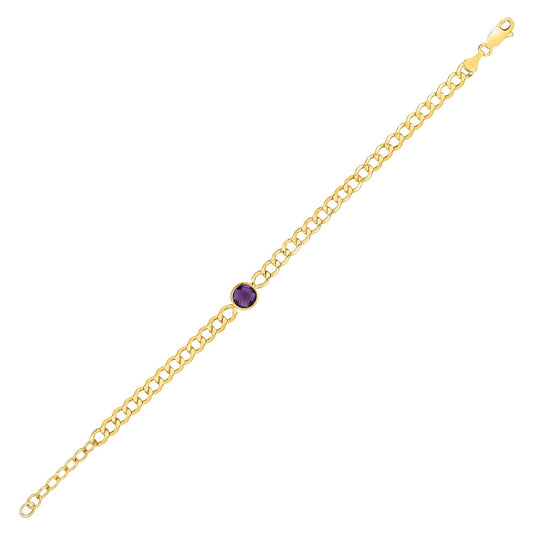 Améthyste Curb Bracelet — 14K Yellow Gold, Natural Amethyst