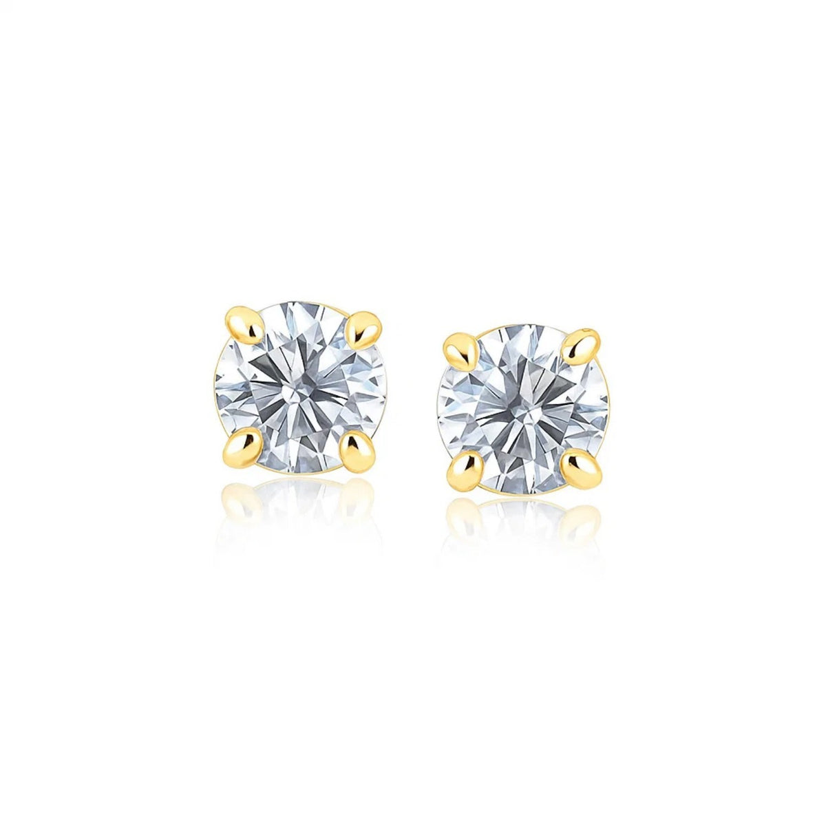 14k Yellow Gold Stud Earrings with White Hue Faceted Cubic Zirconia