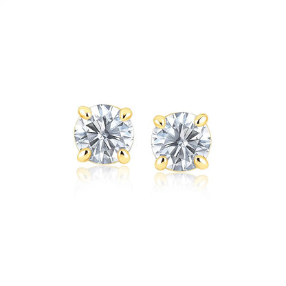 14k Yellow Gold Stud Earrings with White Hue Faceted Cubic Zirconia