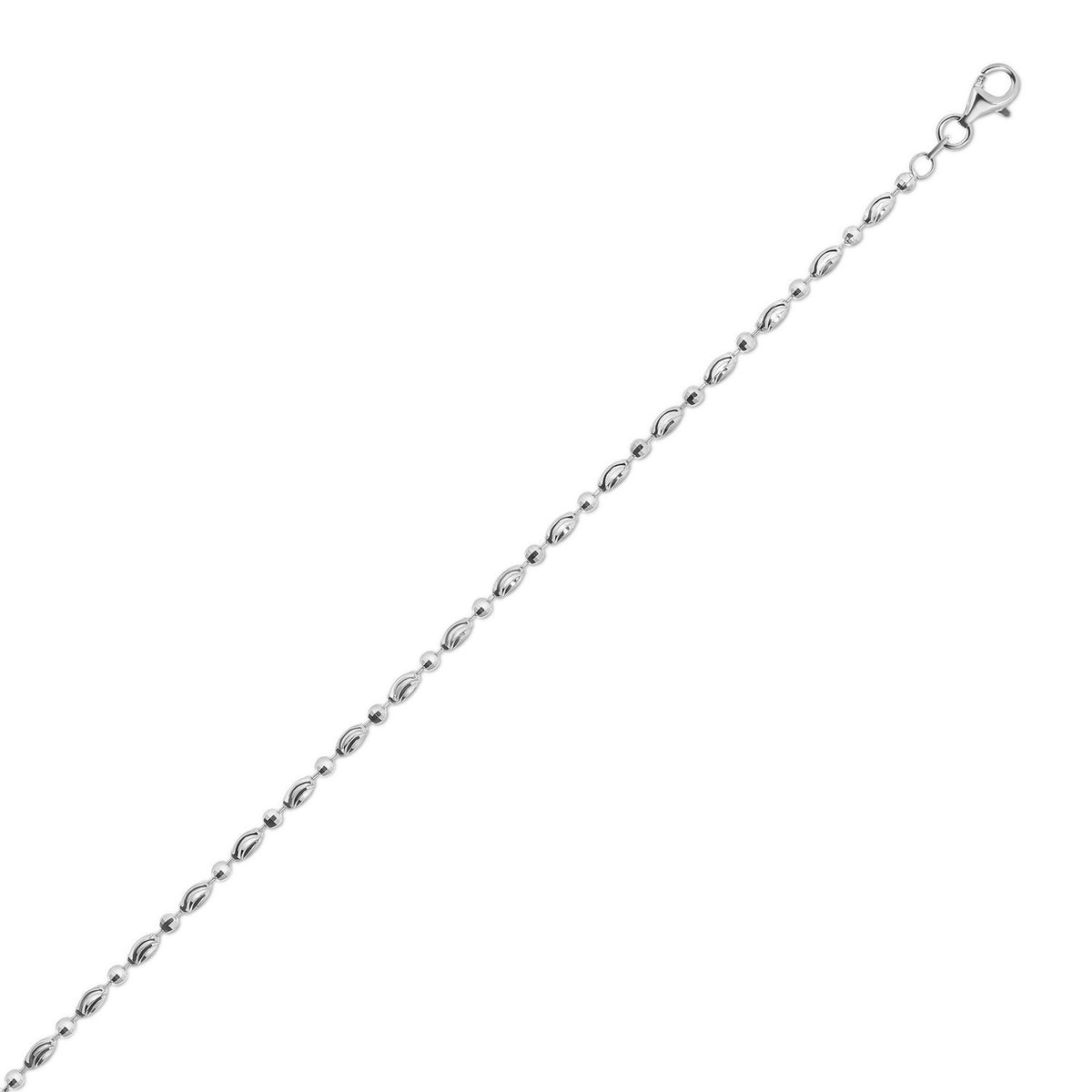 Sterling Silver Rhodium Plated Moon Cut Oval Bead Chain