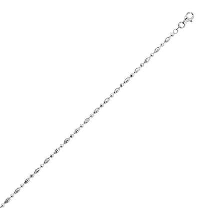 Sterling Silver Rhodium Plated Moon Cut Oval Bead Chain