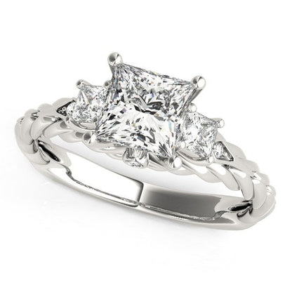 14k White Gold Princess Cut 3 Stone Antique Style Diamond Ring (1 1/8 cttw) RCJ Rings  CELESTIA LUXE JEWELLERS