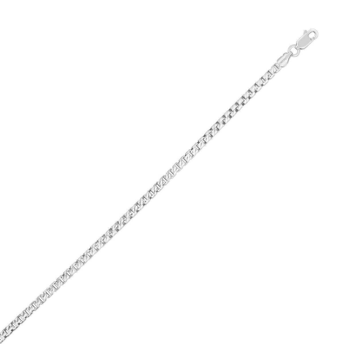 Sterling Silver Rhodium Plated Rockstar Cut Round Box Chain