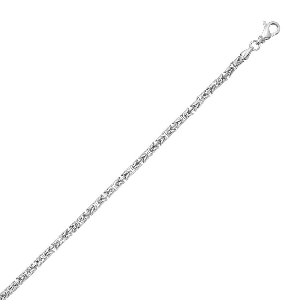 Sterling Silver Rhodium Plated Solid Round Byzantine Chain