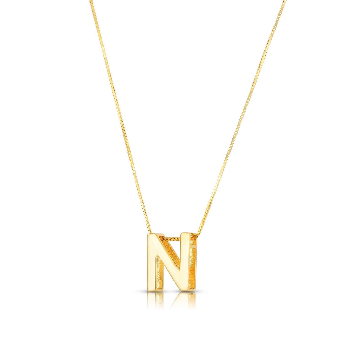 14K Yellow Gold Yours Truly Block Letter Initial N Necklace