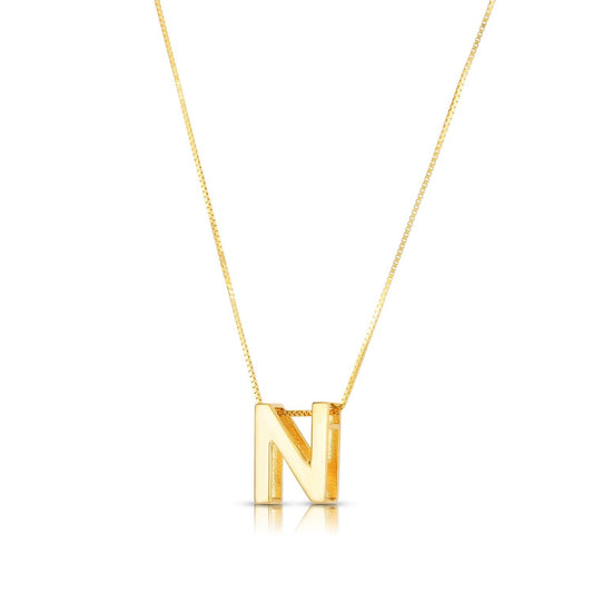 14K Yellow Gold Yours Truly Block Letter Initial N Necklace