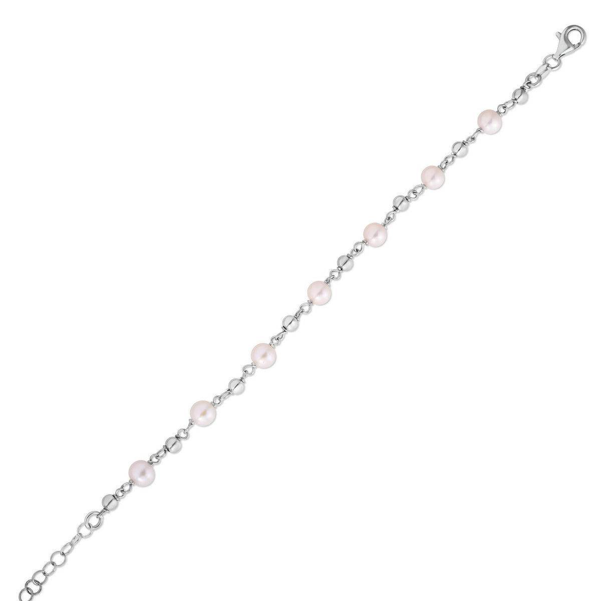 Sterling Silver Rhodium Plated Pearl Bead Bracelet