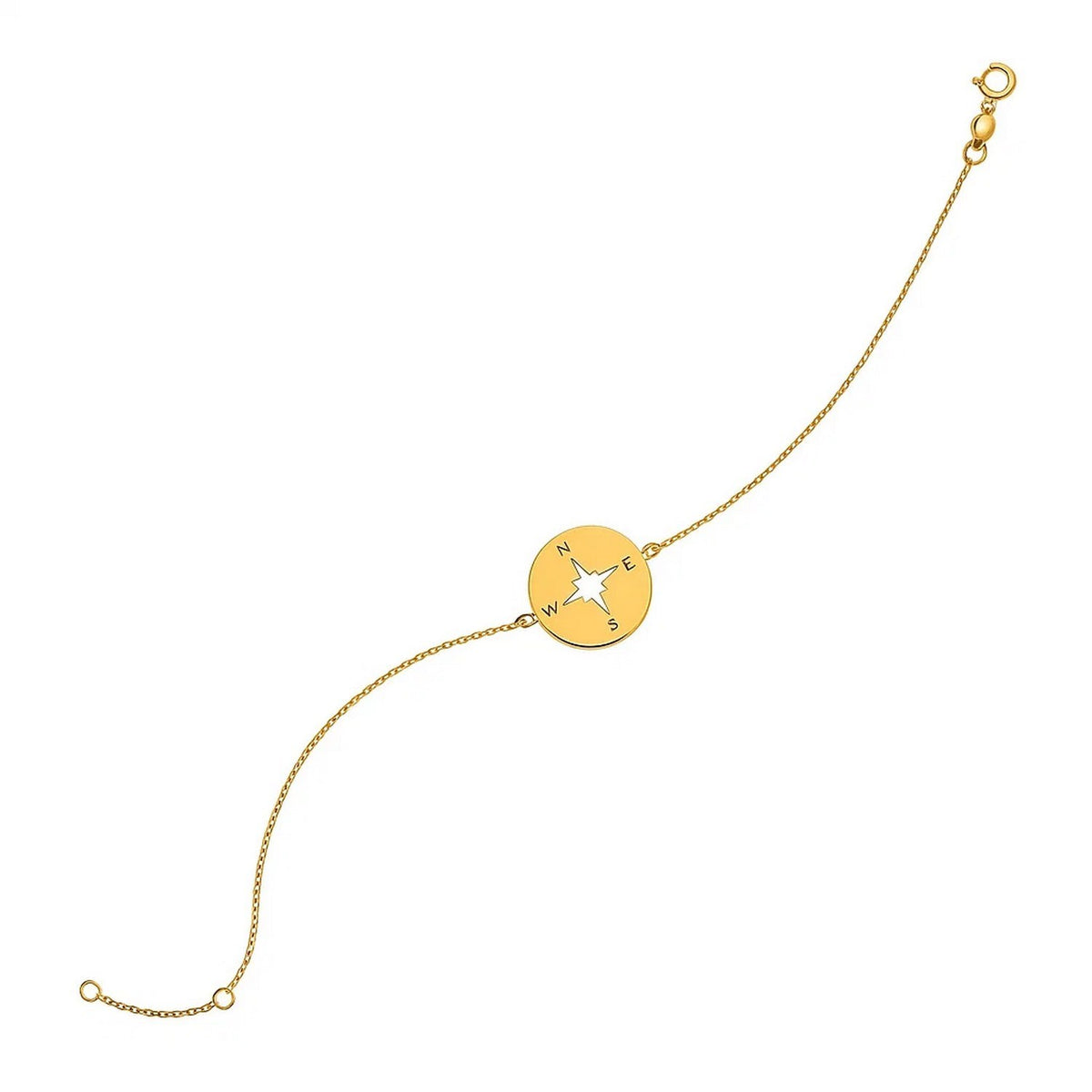 14k Yellow Gold 7 inch Bracelet with Compass (1.00 mm)