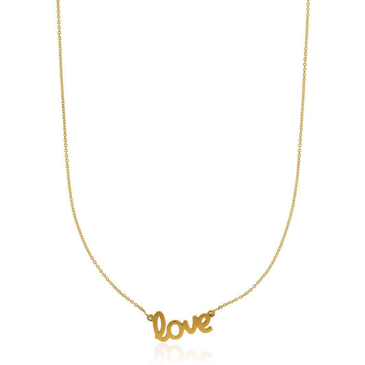 CELESTIALUXEJEWELLERS™ — LOVE Script Necklace — 14K Yellow Gold, 18 in — detail 1
