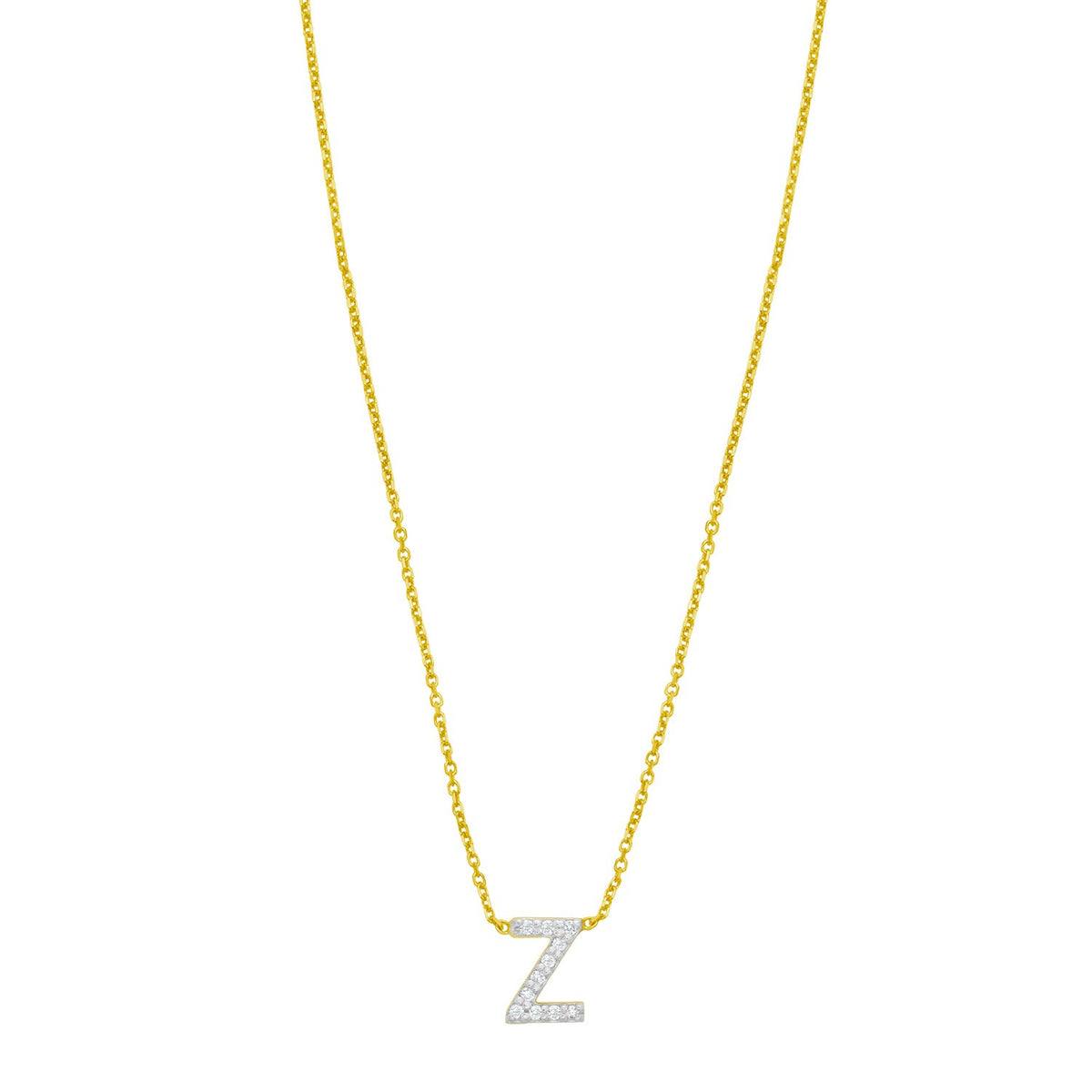 14K Yellow Gold Mini Diamond Z Initial Pendant Necklace