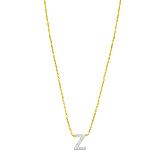 14K Yellow Gold Mini Diamond Z Initial Pendant Necklace