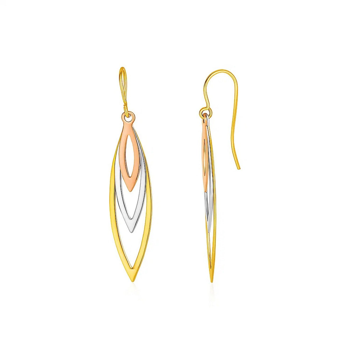 Tri-Tone Graduated Open Marquise Earrings in 10k Yellow   White   and Rose Gold