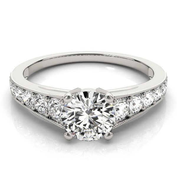 14k White Gold Antique Tapered Shank Diamond Engagement Ring (1 3/8 cttw) RCJ Rings  CELESTIA LUXE JEWELLERS