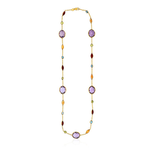 CELESTIALUXEJEWELLERS™ — 14k Yellow Gold Necklace with Multi-Colored Stones — detail 1