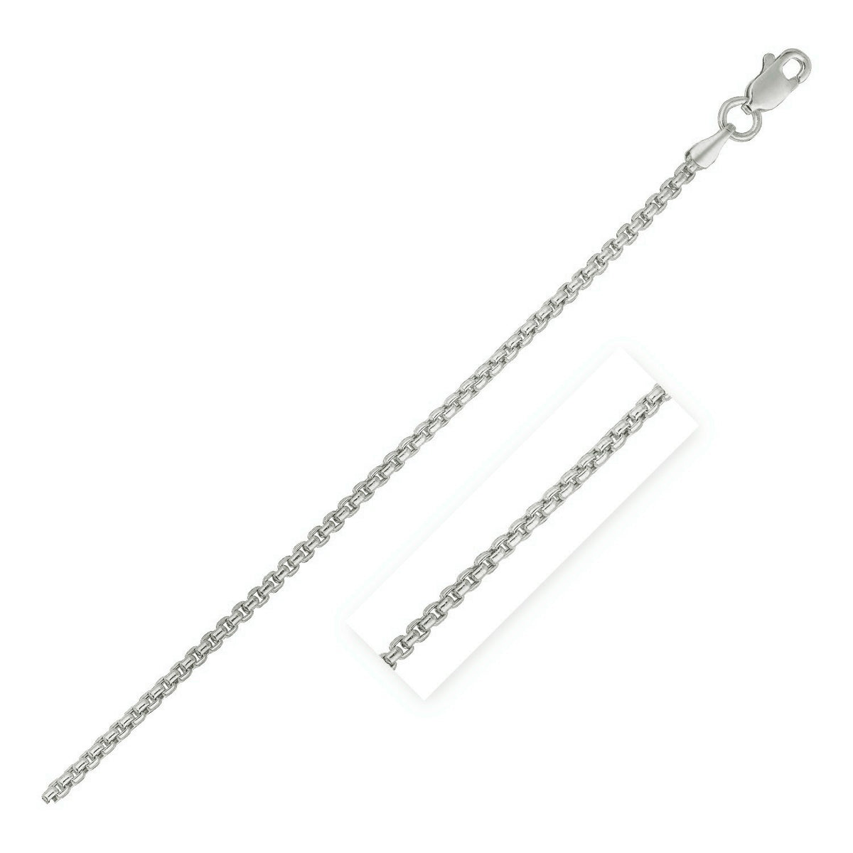 Sterling Silver Rhodium Plated Round Box Chain