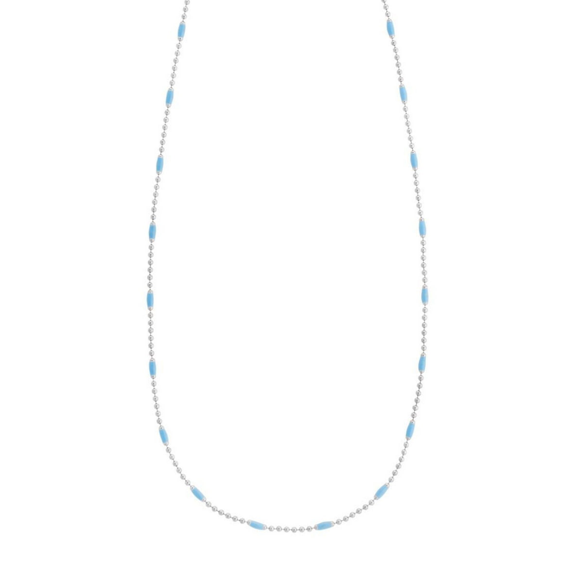 Sterling Silver Rhodium Plated Blue Enamel Beaded Necklace