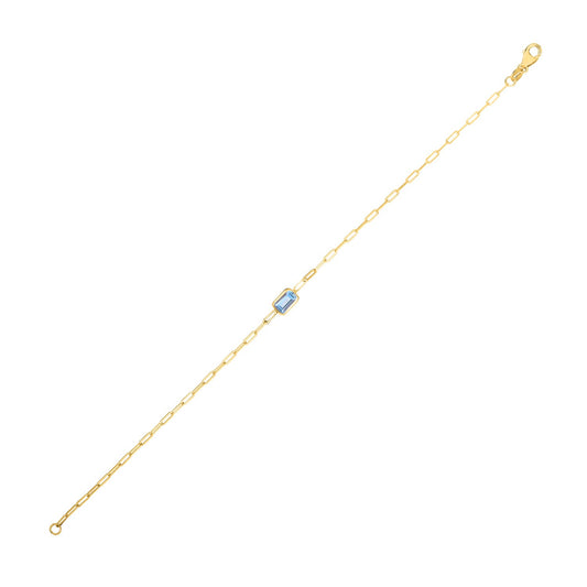 Topaze Bleue Paperclip Bracelet — 14K Yellow Gold, 1.50 mm