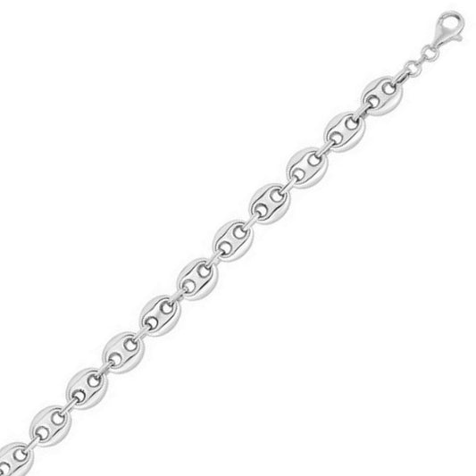 Sterling Silver Rhodium Plated Puffed Mariner Chain