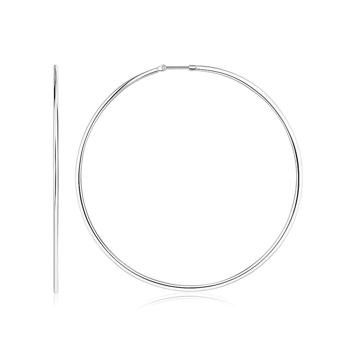 Sterling Silver Large Polished Round Hoop Earrings