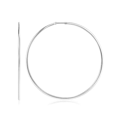 Sterling Silver Large Polished Round Hoop Earrings