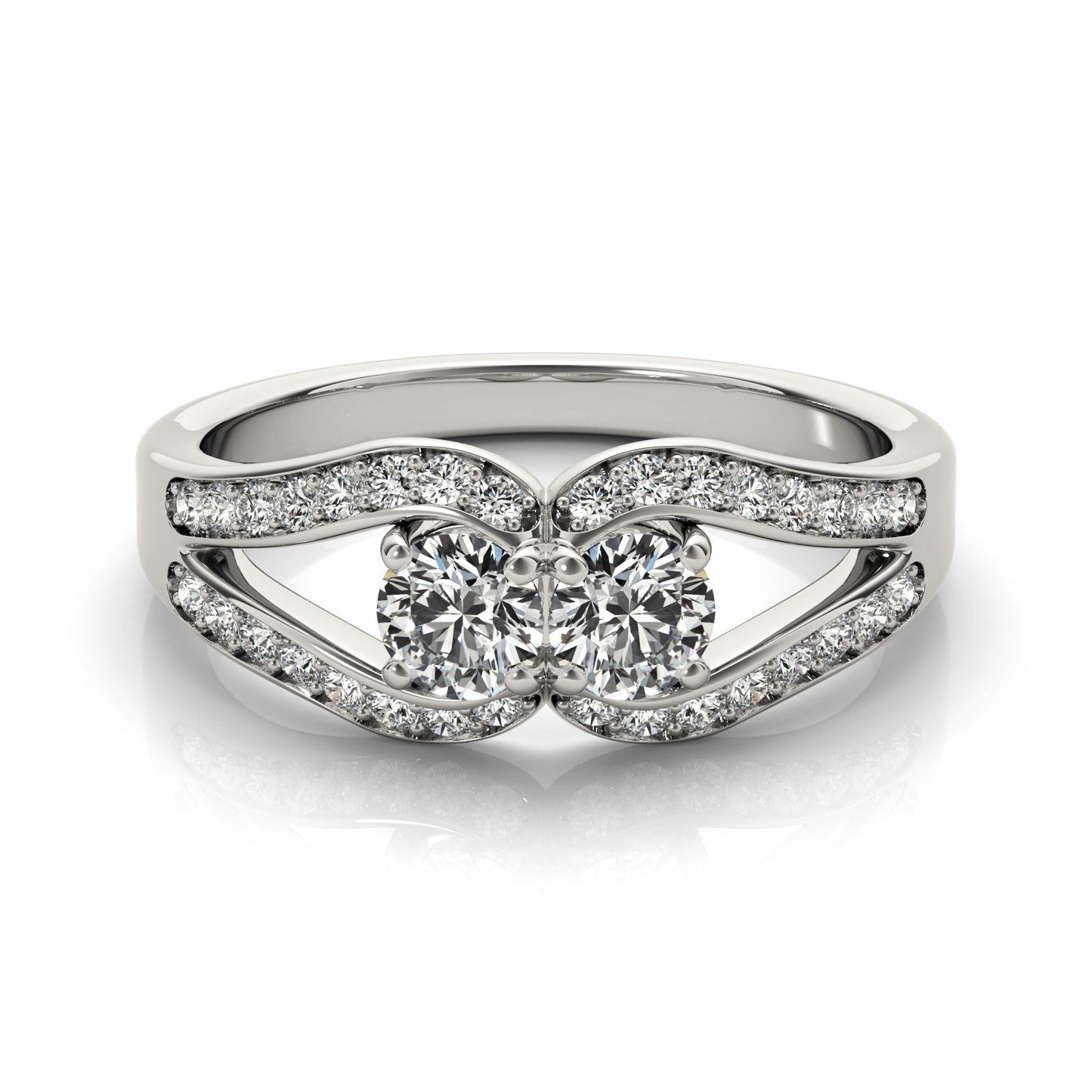 Two Stone Split Shank Design Diamond Ring in 14k White Gold (3/4 cttw) RCJ Rings  CELESTIA LUXE JEWELLERS