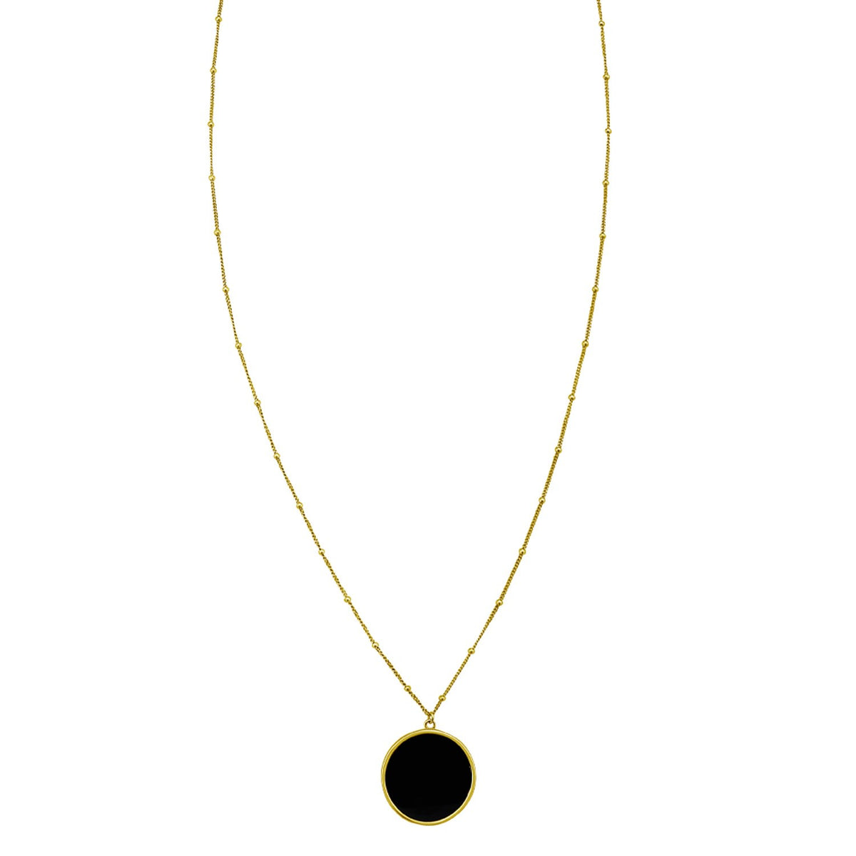 14K Yellow Gold Onyx Inlay Circle Necklace