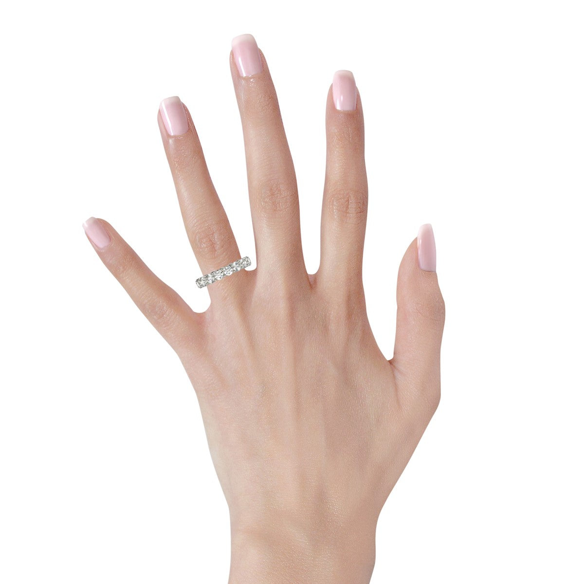 Round Cut Lab Grown Diamond Eternity Ring in 14k White Gold (3 cttw FG/VS2) RCJ Rings  CELESTIA LUXE JEWELLERS
