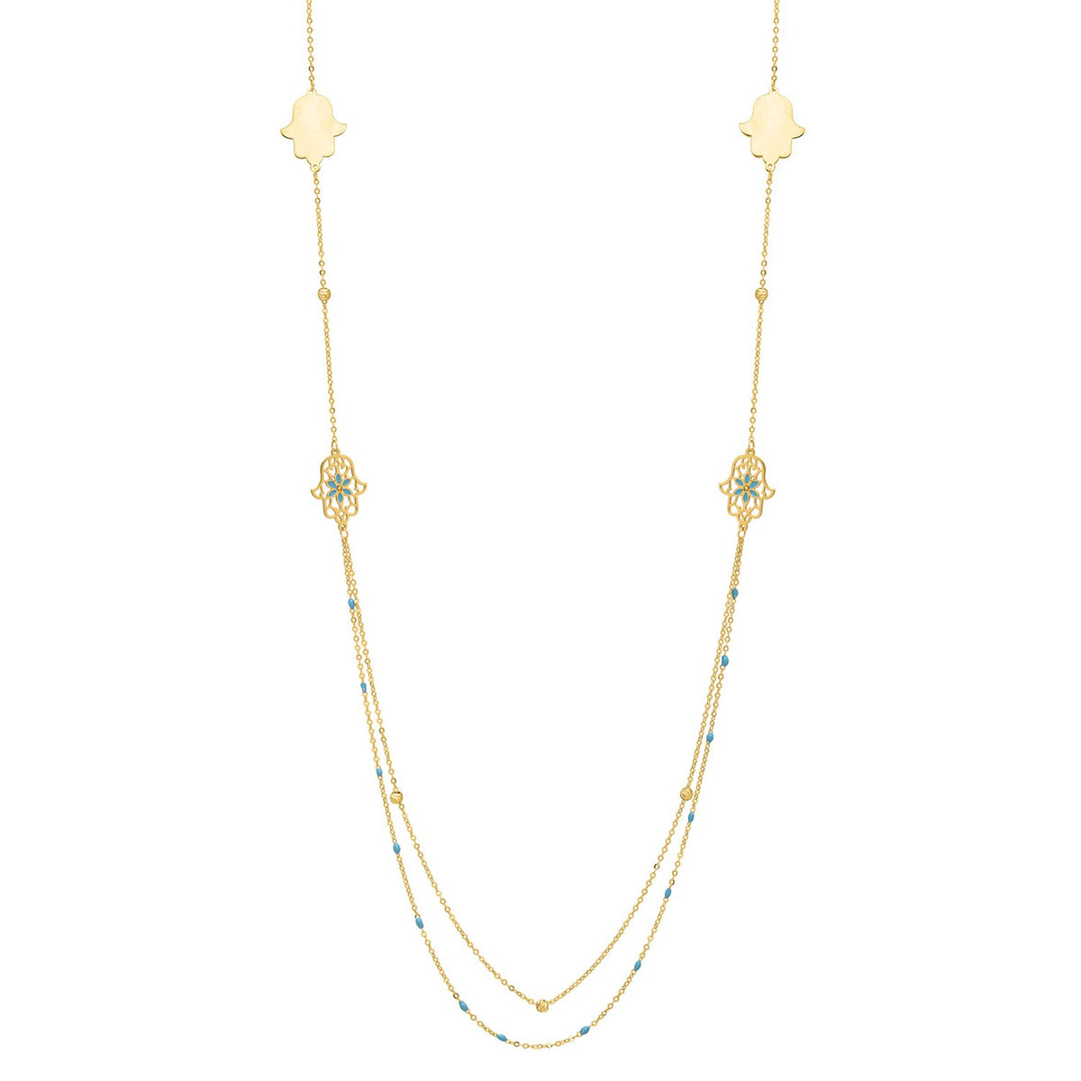 Long Hamsa Necklace in 14K Yellow Gold
