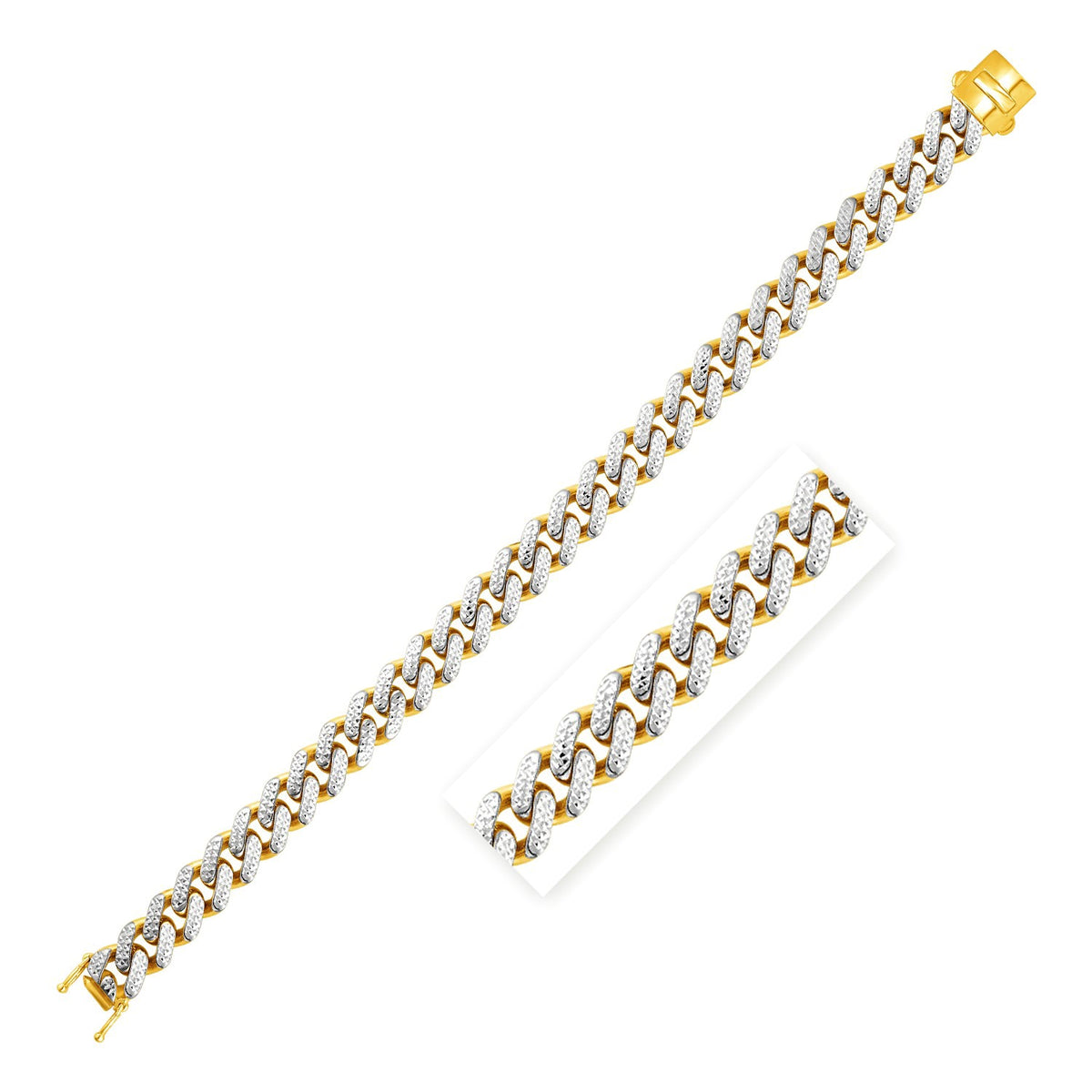 14k Two Tone Gold 8 1/2 inch Curb Chain Bracelet with White Pave