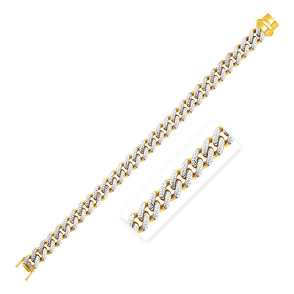 14k Two Tone Gold 8 1/2 inch Curb Chain Bracelet with White Pave