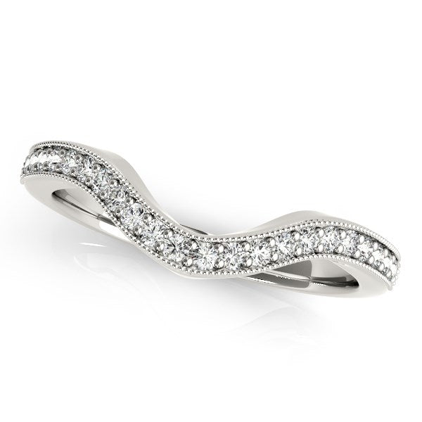 14k White Gold Milgrained Border Curved Diamond Wedding Band (1/5 cttw) RCJ Rings  CELESTIA LUXE JEWELLERS