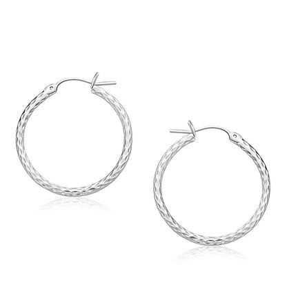 14k White Gold Diamond Cut Hoop Earrings