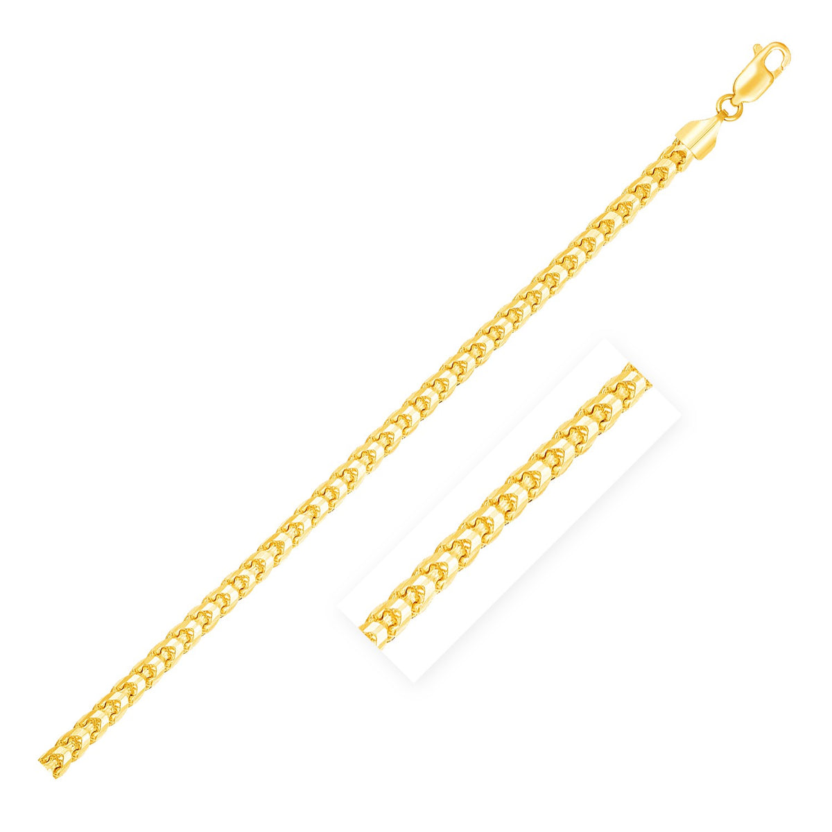 14k Yellow Gold Solid Diamond Cut Round Franco Bracelet