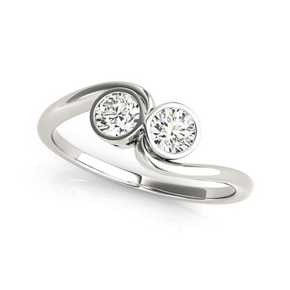 14k White Gold Bezel Set Curved Band Two Stone Diamond Ring (1/2 cttw) RCJ Rings  CELESTIA LUXE JEWELLERS