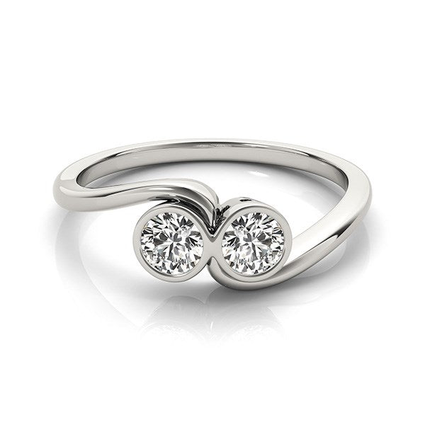 14k White Gold Bezel Set Curved Band Two Stone Diamond Ring (1/2 cttw) RCJ Rings  CELESTIA LUXE JEWELLERS