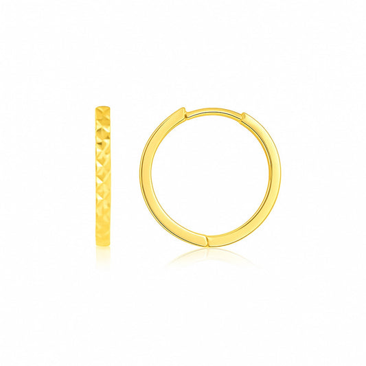 14k Yellow Gold Diamond Cut Textured Huggie Earrings CELESTIALUXEJEWELLERS Earrings  CELESTIALUXEJEWELLERS