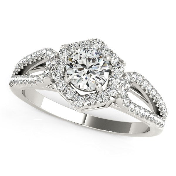 14k White Gold Diamond Engagement Ring with Hexagon Halo Border (7/8 cttw) RCJ Rings  CELESTIA LUXE JEWELLERS